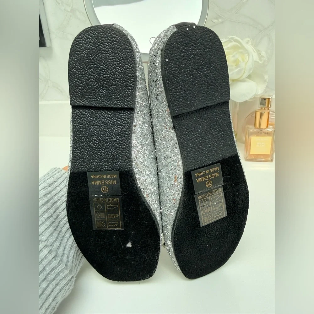 Yosi Samra Silver Glitter Kids Dress Shoes